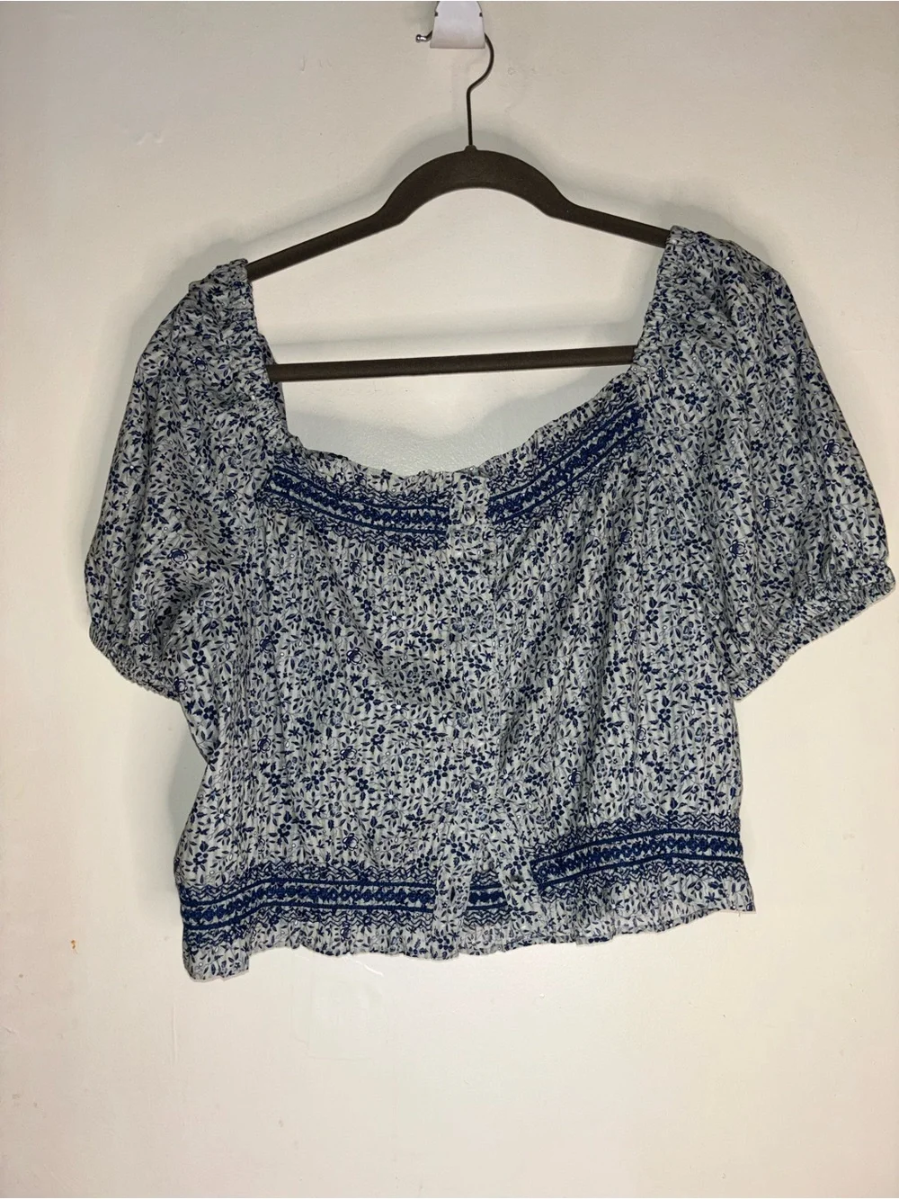 Madewell Blue Floral Smocked Puff-Sleeve Blouse
